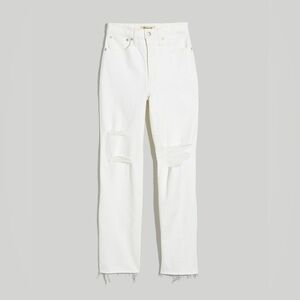 Madewell The Perfect Vintage Straight Jean in Tile White: Ripped-Knee Edition 26